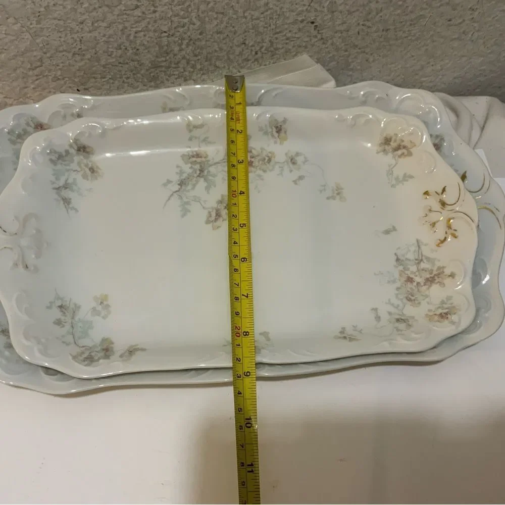 2 Vintage  Limoges J. Pouyat  France Hand Painted Oval Floral Gold Gilt Antique